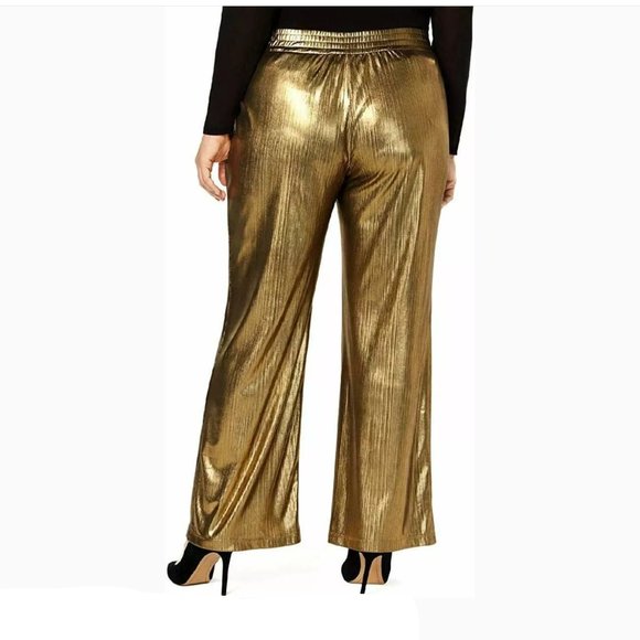 NY COLLECTION WOMENS STRETCH WIDE LEG PANTS METALLIC GOLD STRIPED 2X PETITE - Picture 2 of 2